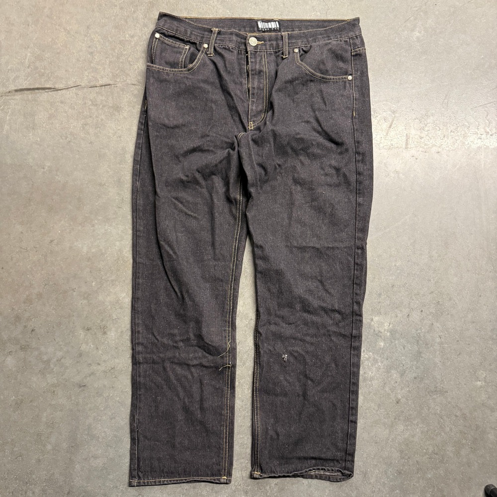 Code One Mens Black Straight Leg Denim Jeans W38 L32 Contrast Stitch Streetwear